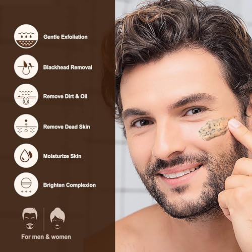 JVR Face Scrub for Men, Facial Scrub for Deep Exfoliating, Cleansing Blackheads, Ingrown Hair, Pre-shave Soften, Organic Formulated with Coffee Extract, AHA and BHA Face Exfoliator (4.23 oz)