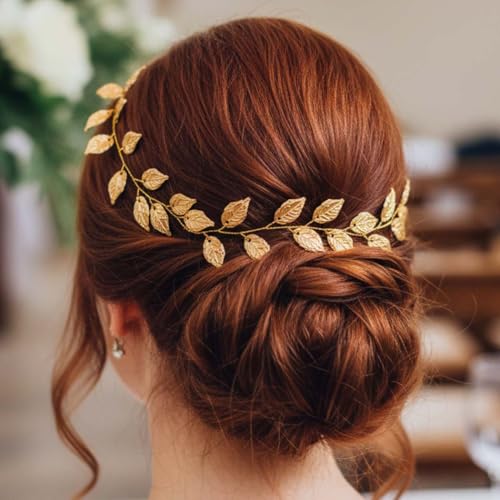 Unicra Gold Leaf Hair Vine Greek Goddess Hair Accessories Wedding Headpiece for Bride and Women (15.7 Inches) (Gold)
