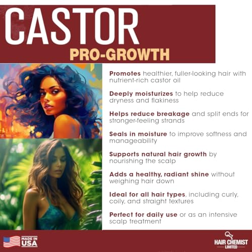 Hair Chemist Pro-Growth Natural Castor Hair Oil, Large 12 oz. - Strengthening & Growth Stimulator for Hair Growth