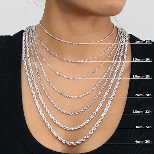 Nuragold 10K Real White Gold Rope Chain Diamond Cut Necklace (1.5mm-7mm) - 18",1.8mm