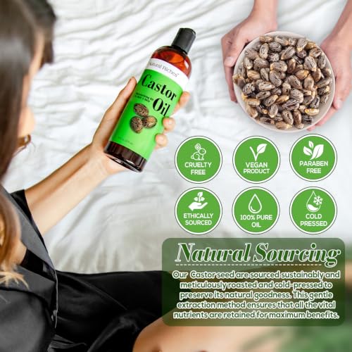 Natural Riches Castor Oil Cold pressed for Dry Skin Hair Loss Dandruff Thicker Hair - Moisturizes heals Scalp Skin Hair growth Thicker Eyelashes & Eyebrows