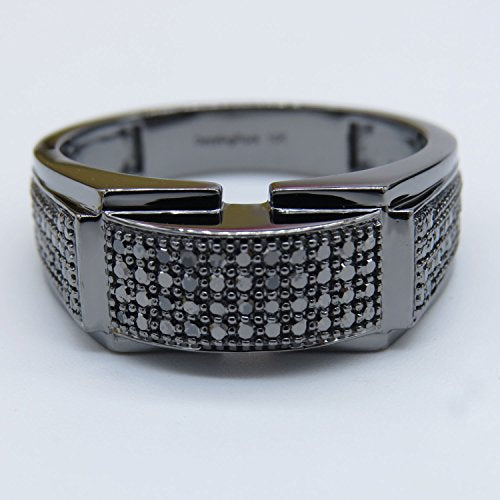 Dazzlingrock Collection 0.60 Cttw Black Rhodium Plated 10K Round Diamond Men's Wedding Band, Solid White Gold, Size 9