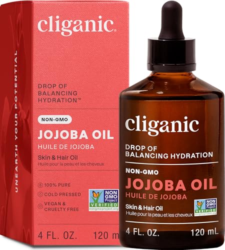 Cliganic Non-GMO Jojoba Oil for Skin, Hair & Face (4oz) | 100% Pure, Natural Cold Pressed Unrefined Hexane Free