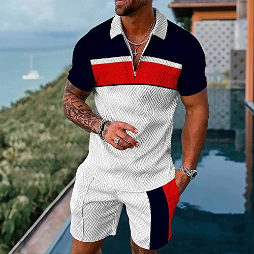 Size L White Black Red Match Mens Short Sets 2 Piece Outfits Polo Shirt Fashion Summer Tracksuits Casual Set Short Sleeve and Shorts Set for Men