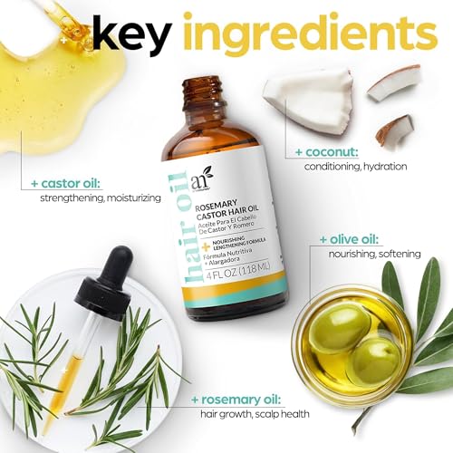 ArtNaturals Rosemary Oil for Hair Growth & Castor Oil Set, 4 oz, Women Men