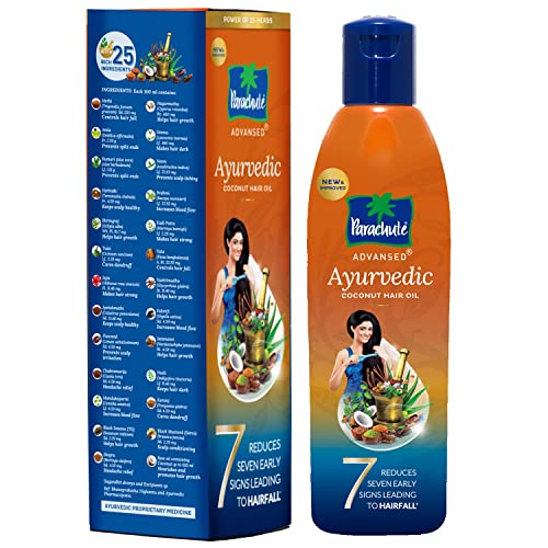Parachute Advansed Ayurvedic Coconut Hair Oil with Basil (Tulsi), Aloe vera, Flax seed, Gooseberry (Amla) |25 Ayurvedic Ingredients | Controls Hair Fall, Dandruff, Indian Hair Oil |10.1 Fl.oz