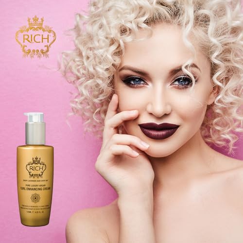 RICH Pure Luxury Curl Defining Cream for Curly & Wavy Hair - Controls Frizz and Add Natural Bounces - Enrich with Argan Oil, Coconut Oil & Hydrolyzed Wheat Protein - 4.05 Oz.