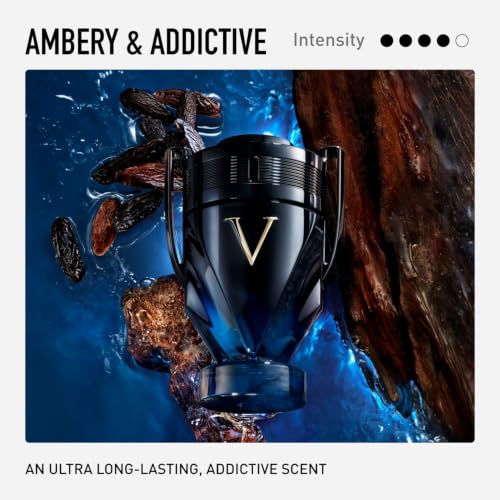 Rabanne Invictus Victory Elixir Parfum for Men - Long Lasting Intense Amber Woody Spicy Men's Perfume with Cardamom, Lavender & Vanilla - Trophy Bottle French Fragrance Spray, 3.4 oz