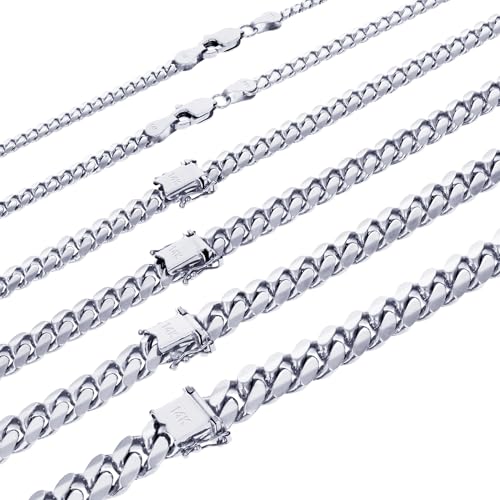Nuragold 14K Real White Gold Miami Cuban Solid Link Chain Italian Necklace - 3.5mm,24"