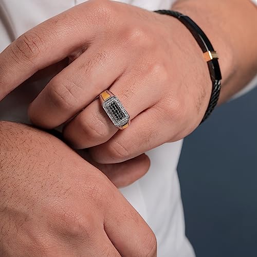 Gem Stone King Black Diamond and Lab Grown Diamond Ring For Men | Size 12