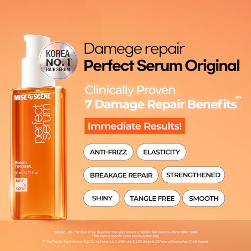 Mise En Scene Perfect Serum Original Trial Size - Mini Hair Oil for Heat Protection | for Frizzy & Dry | Hydration and Nutrition | Hairy Essence for Damage Care | Korean Hair Care (1.01 Fl. Oz.)
