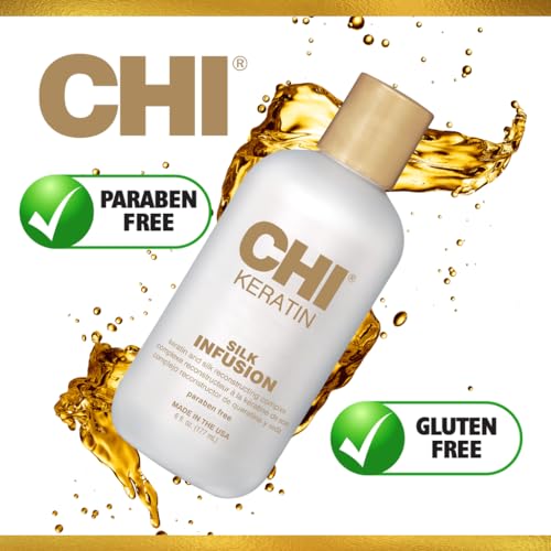 CHI Keratin Silk Infusion, Hydrating Hair Serum For Restoring Softness & Shine, Helps Dry, Damaged Hair, Sulfate-free, 6 Oz
