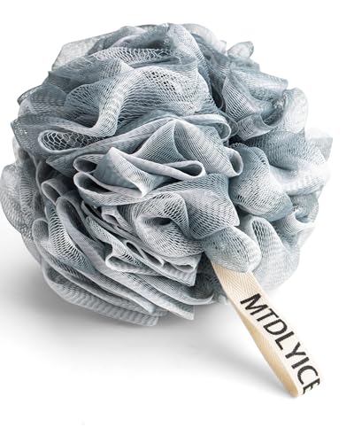 MTDLYICE Loofah Sponge, XXL Large Loofah 100g 4 Pack, Bath Sponge Soft Mesh Shower Loofah for Men, Body Scrub, Shower Pouf Bath Accessories, for Body Wash, Soap (Blue Gray)