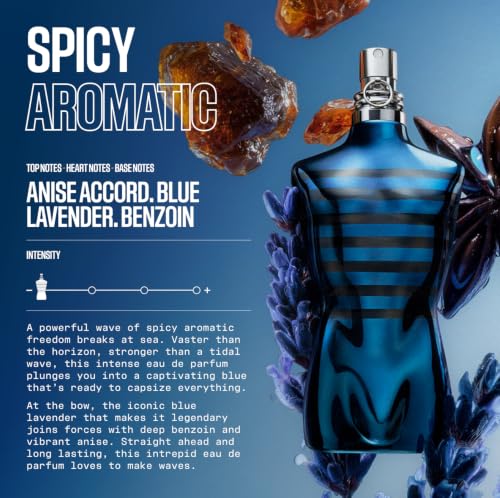 Jean Paul Gaultier Le Male In Blue Eau de Parfum for Men - Long Lasting Spicy Aromatic Men's Cologne with Blue Lavender, Anise & Benzoin - Limited Edition Designer Spray, 4.2 oz
