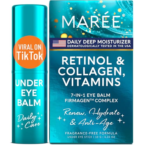 MAREE Under Eye Balm Stick Hydrating – Retinol Caffeine Under Eye Brightener Stick for Older Women – Collagen Undereye Cream for Dark Circles & Wrinkles – 0.35 Ounce, Purple