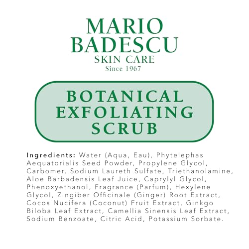 Mario Badescu Botanical Exfoliating Scrub for All Skin Types, Face Scrub with Ivory Palm Seeds & Green Tea Extract, Gentle Exfoliating Face Wash, 3.4 Fl Oz