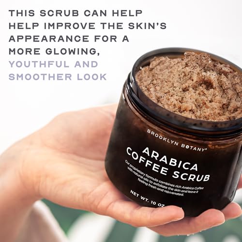 Brooklyn Botany Arabica Coffee Body Scrub - Moisturizing and Exfoliating for Body, Face, Hand, Foot - Fights Stretch Marks, Fine Lines, Wrinkles - Great Gifts for Women & Men - 10 oz