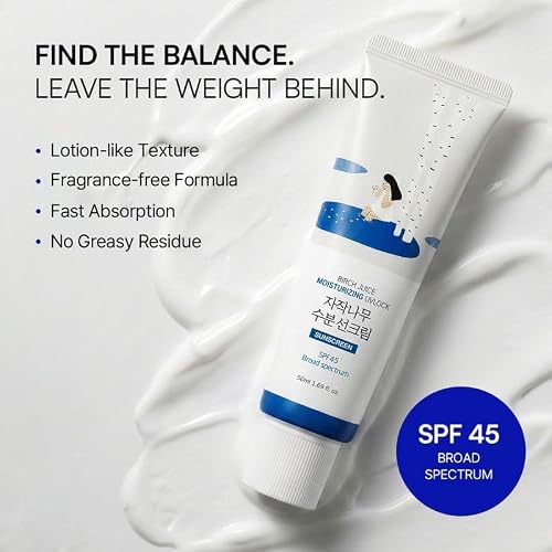 ROUND LAB Birch Juice Moisturizing UV LOCK SPF 45, 1.69 Fl Oz, Hydrating Lotion-like Lightweight Glow Sunscreen for Sensitive Skin, No White Cast, Fragrance-Free, Protector Solar, Korean Sunscreen