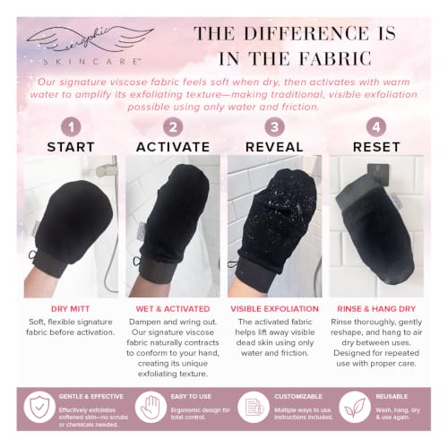 Seraphic Skincare Original Premium Exfoliating Mitt for Body (1pc) – 100% Vegan Viscose Traditional Body Scrub Glove Kessa Korean Washcloth – Body Exfoliator for Self-Tan Removal & Keratosis Pilaris