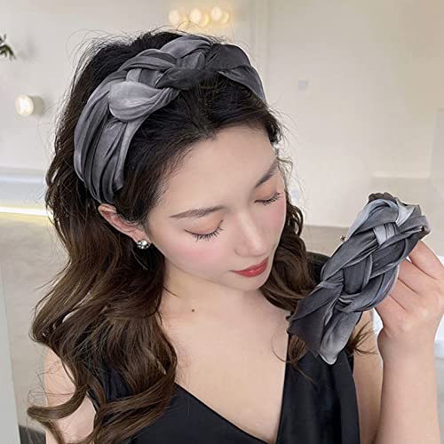 Knotted Headband Wide Headbands for Women Gray Braided Satin Headband