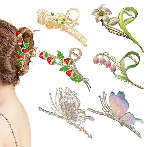 6 Pcs Hair Claw Clips for Women 4.3 Inch Large Strong Butterfly Flower Claw