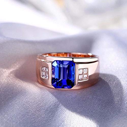 Lanmi 14K Yellow White Rose Gold Men's Natural Emerald Tanzanite Rings Engagement Wedding Band for Men