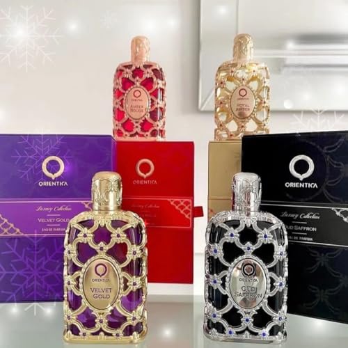 Orientica Luxury Amber Rouge 2 Pc Perfume Gift Set - Notes of Amber Saffron, Jasmine & Orange - Woody, Floral Arabic Perfumes for Women & Men - Perfumes Arabes de Mujer y Hombres