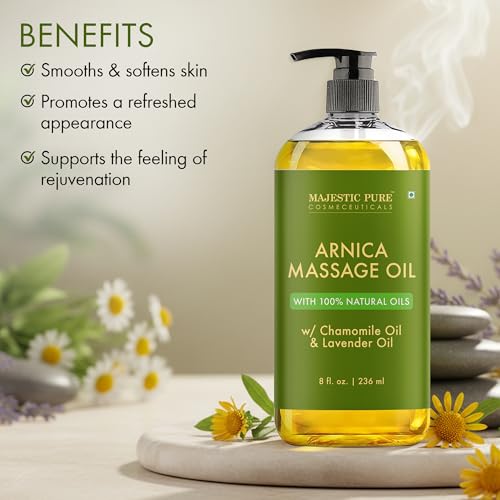 Majestic Pure Arnica Massage Oil, Relaxing Body Oil, 8 Fl Oz