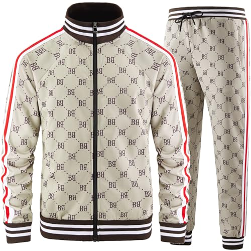 Aeeleire Track Suits for Men Set Plaid Tracksuit Mens Sweatsuits 2 Piece Sport Jogger Sweat Suits Clothes Jogging Outfits Khaki JM-A05-L