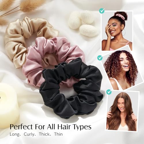 YFONG 3 PCS 100% Mulberry Silk Scrunchies for Women Girls, Soft No Damage