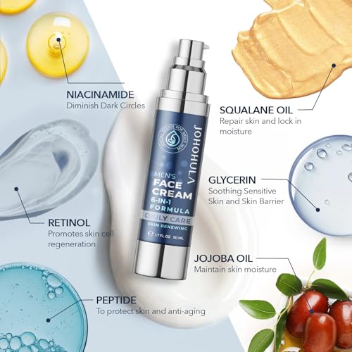 Johohula Face Cream 6-in-1 for Men: Face Moisturizer Suitable for Anti Aging Daily Face Care - Cream for Males Skin Care 1.7oz