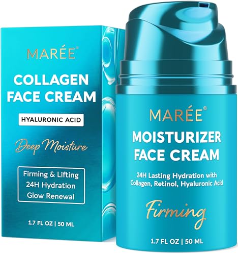 MAREE Face Moisturizer – Firming & Lifting Face Cream for Women with Collagen, Retinol & Hyaluronic Acid – Day & Night Anti-Aging Facial Wrinkle DD Cream Moisturizer for Dry Skin – Blue