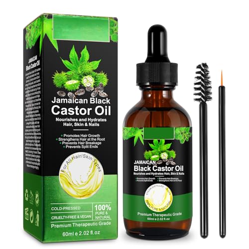 NIFEISHI Organic Castor Oil Cold Pressed Unrefined Glass Bottle, Jamaican Black Castor Oil for Hair Growth, Skin Care, Eyelashes, Eyebrows fl oz