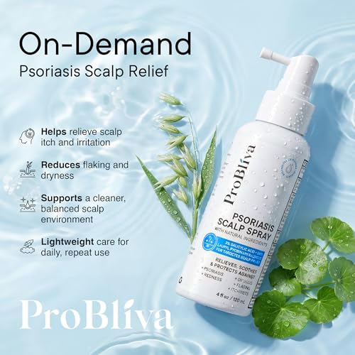 ProBliva Psoriasis Scalp Spray – Scalp Treatment for Psoriasis, Dandruff & Seborrheic Dermatitis – On-Demand Itch Relief – Helps Reduce Flaking & Dryness – Lightweight & Non-Greasy (4 fl oz)