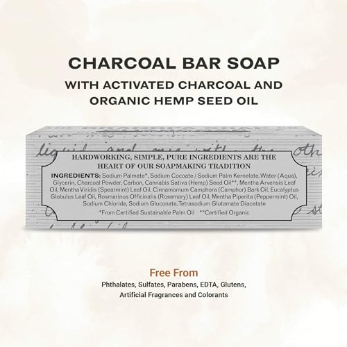 The Grandpa Soap Company Charcoal Bar Soap - With Activated Charcoal Hemp Seed and Mint Oil, Detoxifies, Draws Out Dirt and Toxins, Clear Congested Pores, Vegan, 4.25 Oz, 3 Pack