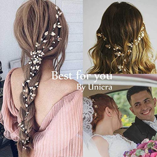 Unicra Gold Leaf Hair Vine Bridal Headpiece Wedding Hair Accessories for Brides and Women(15.75inches) (Gold)