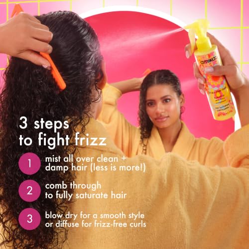 amika frizz-me-not hydrating anti-frizz treatment, 60ml | lightweight hydrating spray for medium to thick coarse hair types 2a-4c, humidity + heat protection, smooth frizz for up to 72 hours