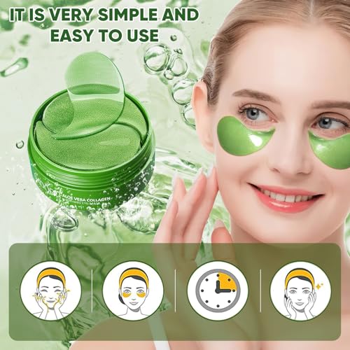 Aero Zen Aloe Vera Eye Mask- 60 PCS Aloe Vera Under Eye Patches-Under Eye Patches for Dark Circles,Eye Puffiness & Dark Circles Treatment,Reduces Wrinkles & Fine Lines,Improves & Firms Eye Skin