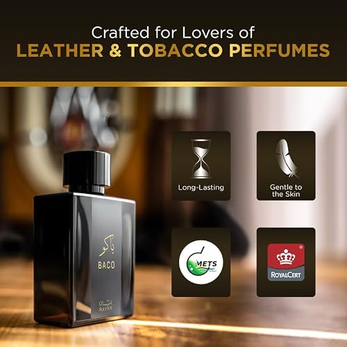 RAYAN Baco Tobacco & Leather Perfume for Men – Arabian Eau De Parfum, 100mL (3.34 Fl oz) Perfumes Arabes Para Hombres, Bold Men’s Perfume with Vetiver, Patchouli, Saffron & Spices – Ideal Gift for Him