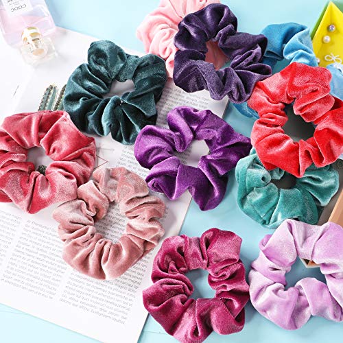 IVARYSS Scrunchies for Girls, 12 Pcs Velvet Scrunchies for Hair, Soft Ponytail Holder, Cute Colors Elastic Hair Bands for Teens and Women