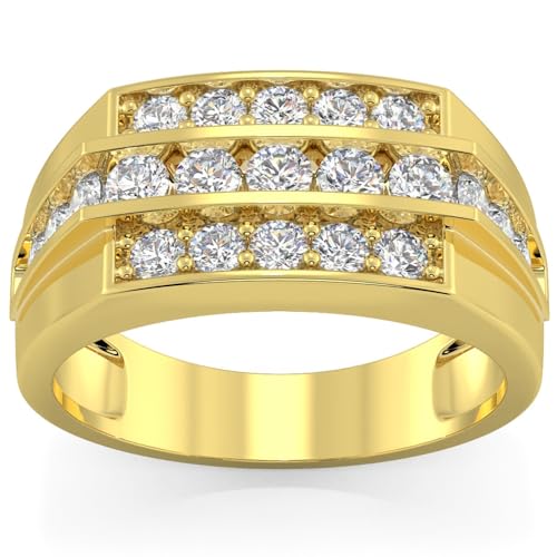 P3 POMPEII3 Pompeii Men's 1 1/2 CT. T.W. Diamond Stepped Triple Row Ring in 10K Gold - Size 7