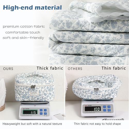 uekeboag Large Travel Quilted Makeup Bag for Women (01Lithtblue-flower)