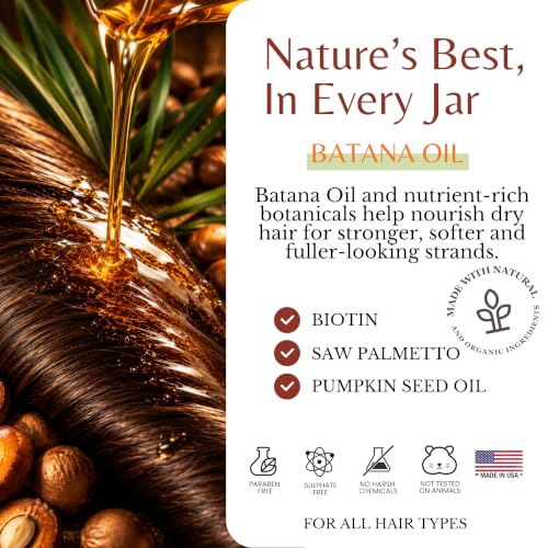 EDENIKA BOTANICALS Batana Hair Mask with Batana Oil for Hair Growth, Biotin, Saw Palmetto & UltraGro B5 Complex, Deep Conditioning Hair Treatment for Fuller, Thicker-Looking Hair, Sulfate-Free