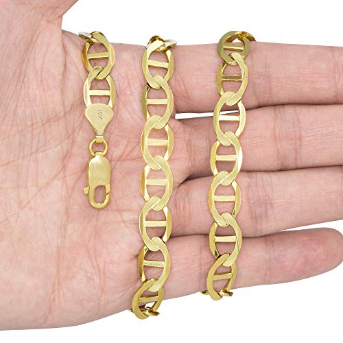 Nuragold 10K Real Yellow Gold 9mm Mariner Chain Solid Anchor Mens Necklace - 22"