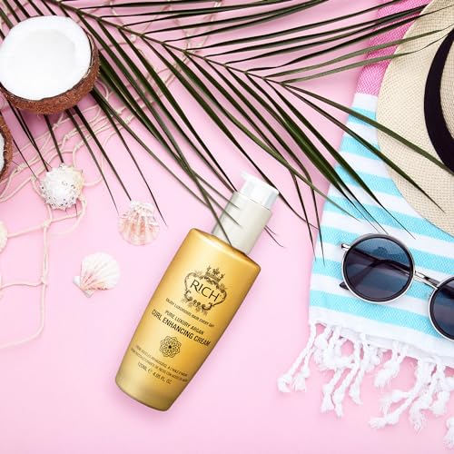 RICH Pure Luxury Curl Defining Cream for Curly & Wavy Hair - Controls Frizz and Add Natural Bounces - Enrich with Argan Oil, Coconut Oil & Hydrolyzed Wheat Protein - 4.05 Oz.