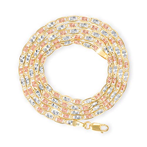 Nuragold 14k Solid Tri Color Gold Valentino 2.6mm Chain Bracelet or Anklet - 7"
