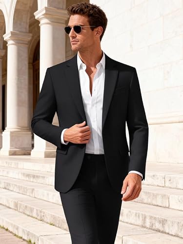 MAGE MALE Mens 2 Piece Suit Slim Fit Solid Wedding Prom Tuxedo Suit with One Button Notch Lapel Blazer and Pants Black