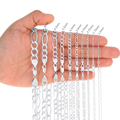 Nuragold 14K Real White Gold Figaro Solid Italian Link Chain Necklace - 24",2.25mm