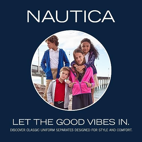 Nautica Big Girls' Uniform Straight Leg Stretch Twill Pants, Khaki, 14