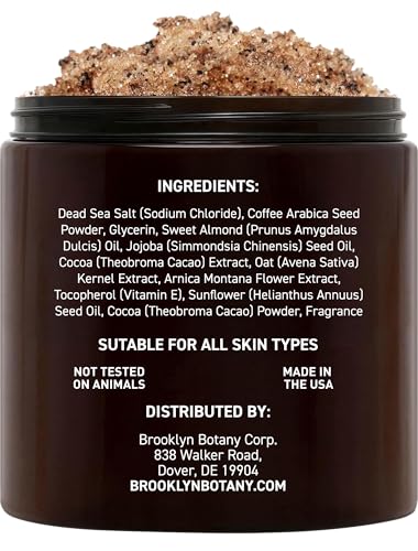 Brooklyn Botany Arabica Coffee Body Scrub - Moisturizing and Exfoliating for Body, Face, Hand, Foot - Fights Stretch Marks, Fine Lines, Wrinkles - Great Gifts for Women & Men - 10 oz